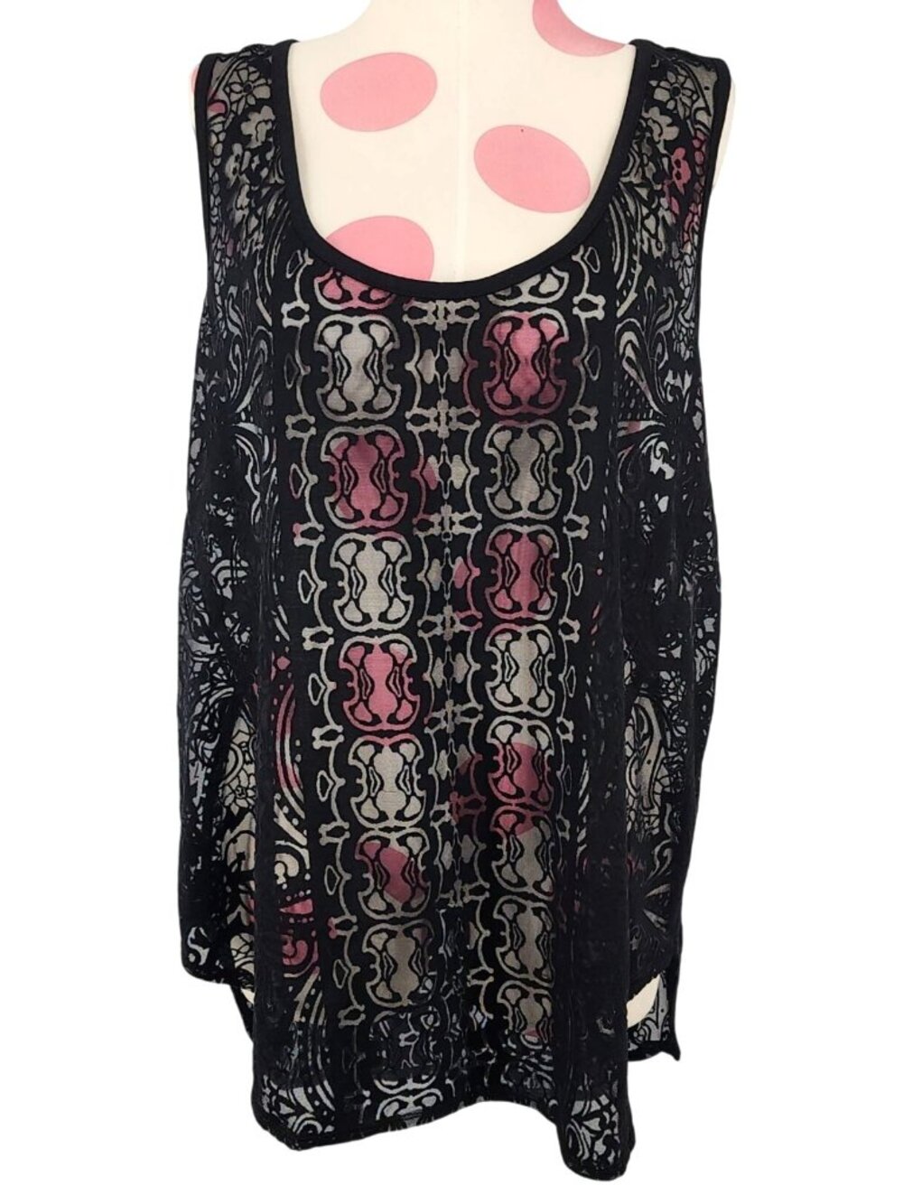 Women's Mossimo Black Sheer Cut Out Racerback Tank Top Blouse XL Flowy Shirt